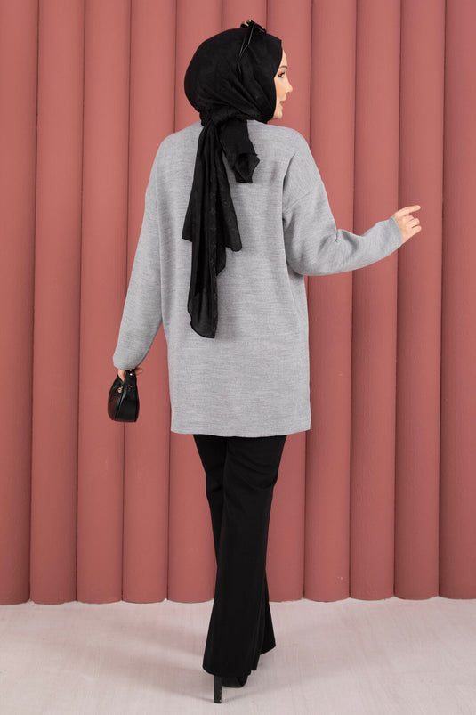 Tunique en tricot ample à col rond gris