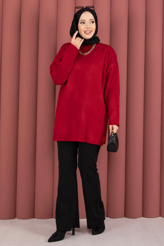 Tunique en tricot ample à col rond rouge