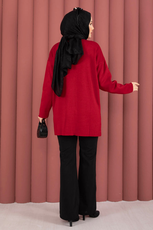 Tunique en tricot ample à col rond rouge