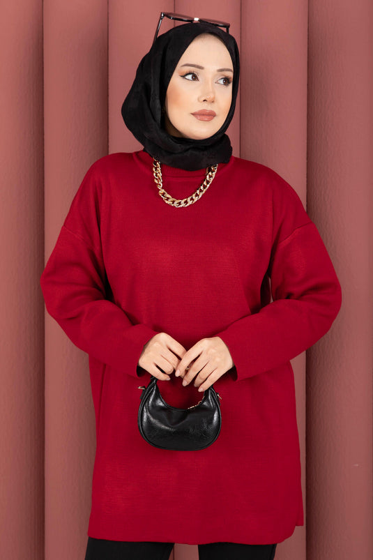 Tunique en tricot ample à col rond rouge