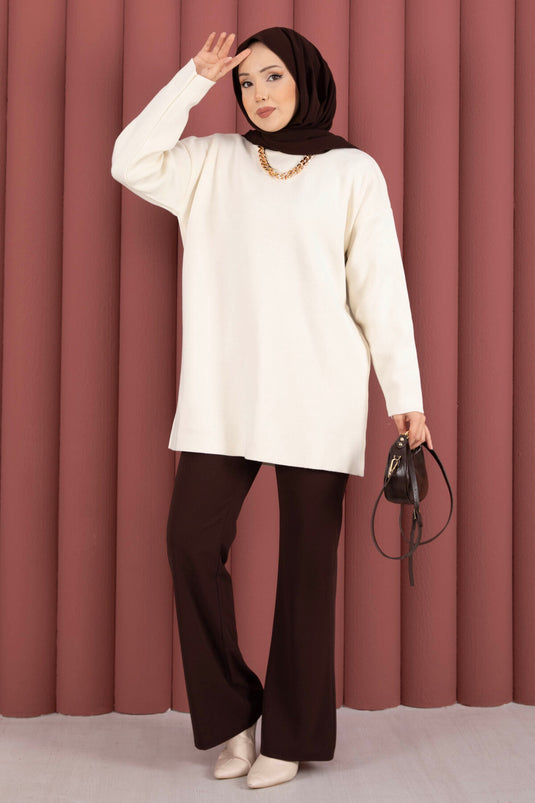 Tunique en tricot ample à col rond crème