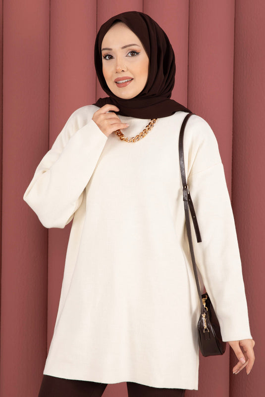 Tunique en tricot ample à col rond crème