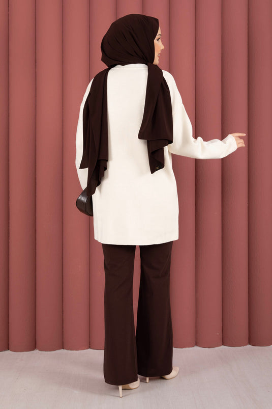 Tunique en tricot ample à col rond crème