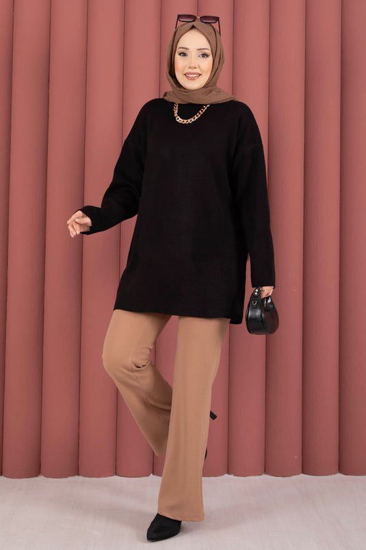 Tunique en tricot ample à col rond noir