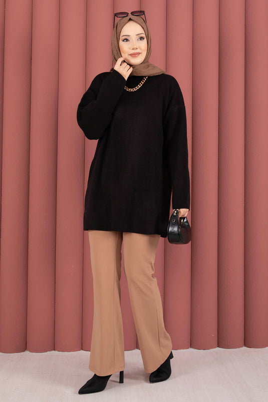 Tunique en tricot ample à col rond noir