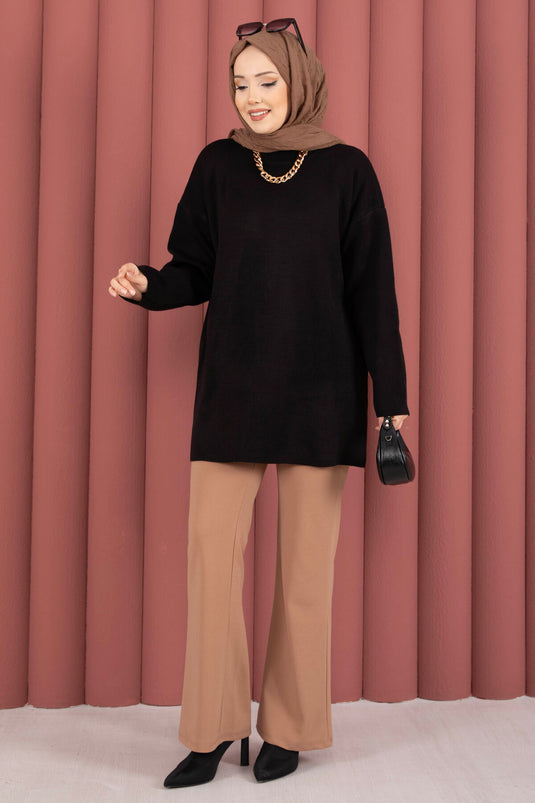 Tunique en tricot ample à col rond noir