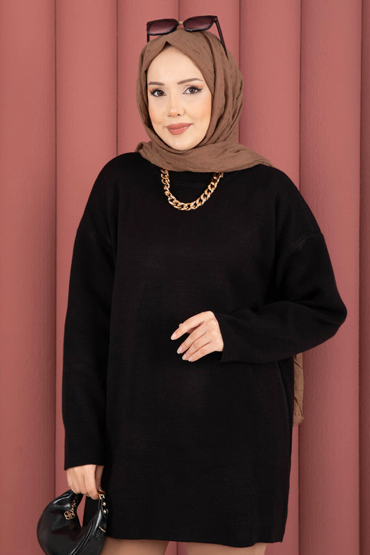 Tunique en tricot ample à col rond noir