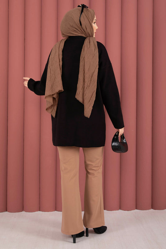 Tunique en tricot ample à col rond noir