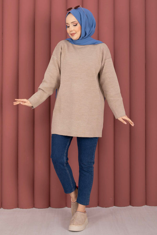 Tunique en tricot ample col rond pierre