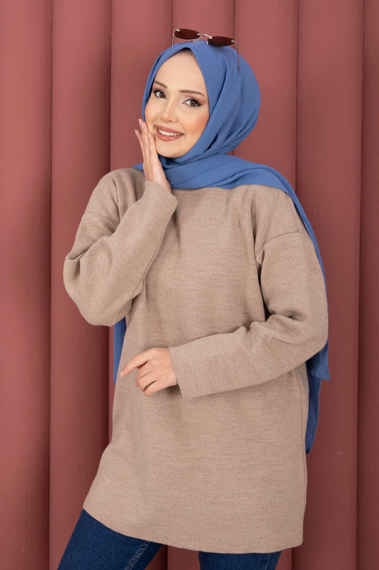 Tunique en tricot ample col rond pierre