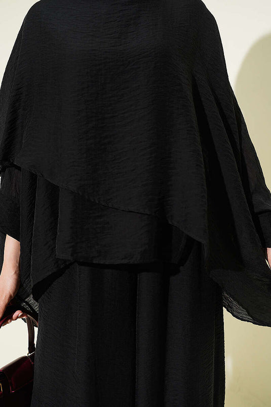 Black Two-Piece Set with Crew Neck and Harem Pants