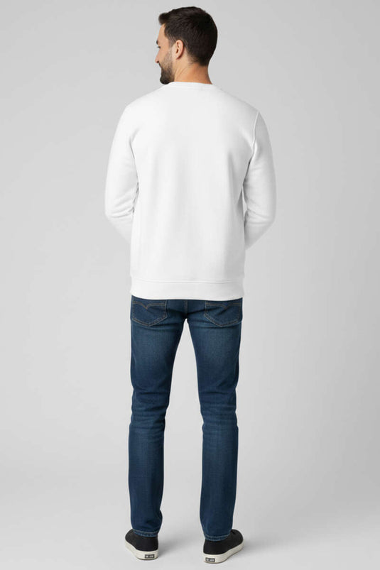 Sweat-shirt pour homme à col rond en molleton gratté triple fil blanc