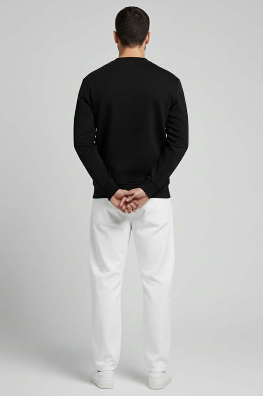 Rundhalsausschnitt, angerauter Dreifaden Herrenpullover Schwarz