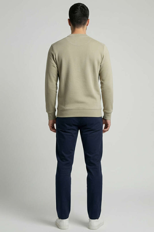 Sweat-shirt pour homme à col rond en molleton gratté, triple fil, vert