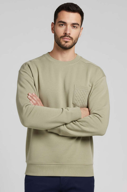Sweat-shirt pour homme à col rond en molleton gratté, triple fil, vert