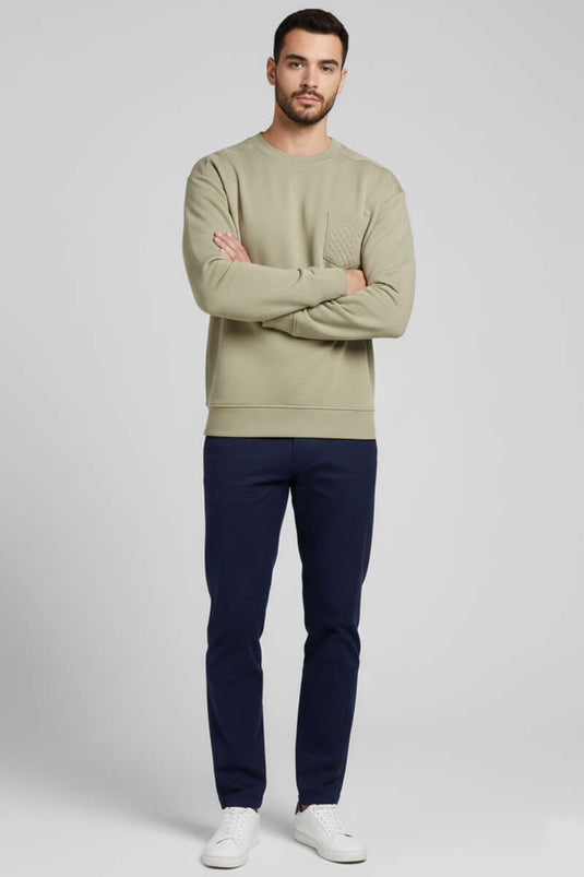 Sweat-shirt pour homme à col rond en molleton gratté, triple fil, vert