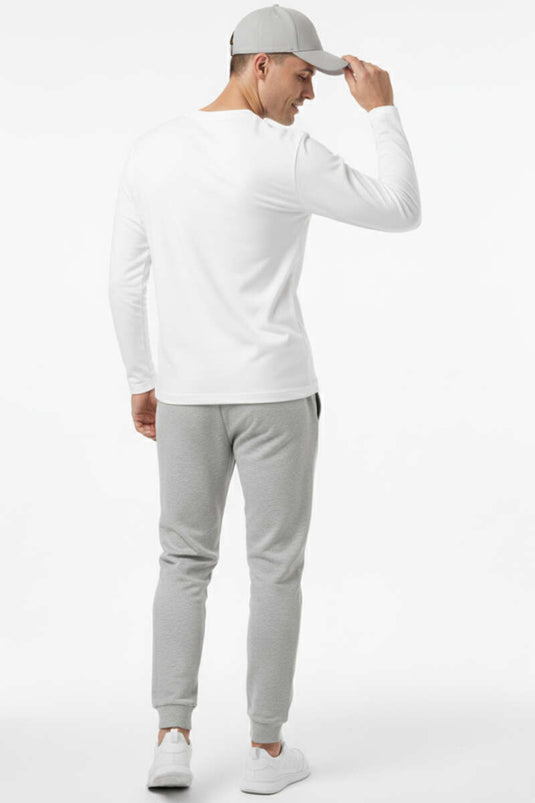 سويت شيرت رجالي برقبة دائرية بنمط غوص، لون بيج فاتح