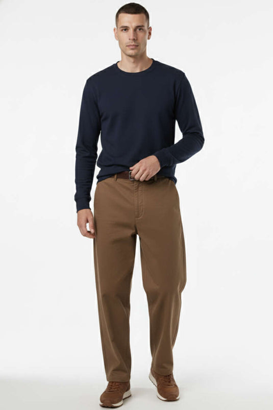 سويت شيرت رجالي أزرق داكن برقبة دائرية