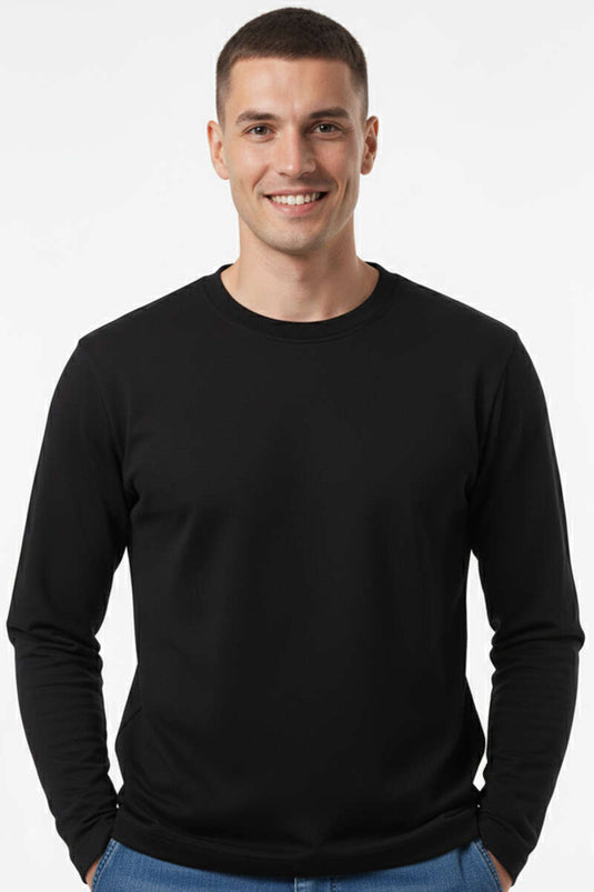 سويت شيرت رجالي أسود برقبة دائرية بنمط غوص