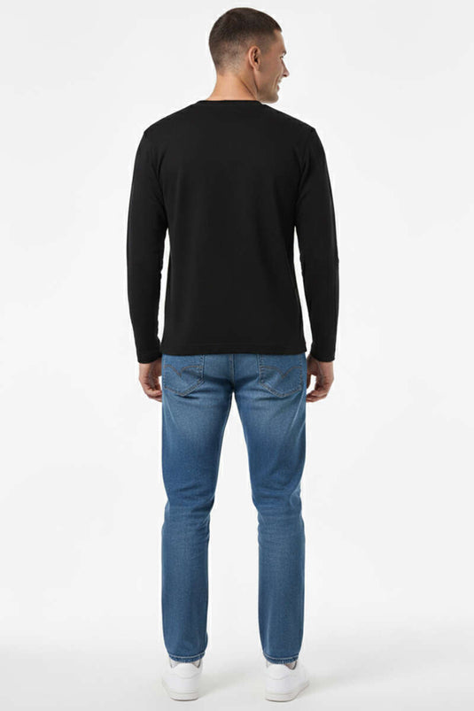 سويت شيرت رجالي أسود برقبة دائرية بنمط غوص