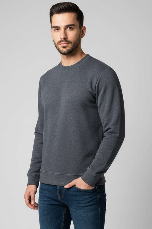 Sweat-shirt homme col rond en molleton gris fumé