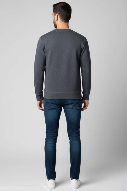 Sweat-shirt homme col rond en molleton gris fumé