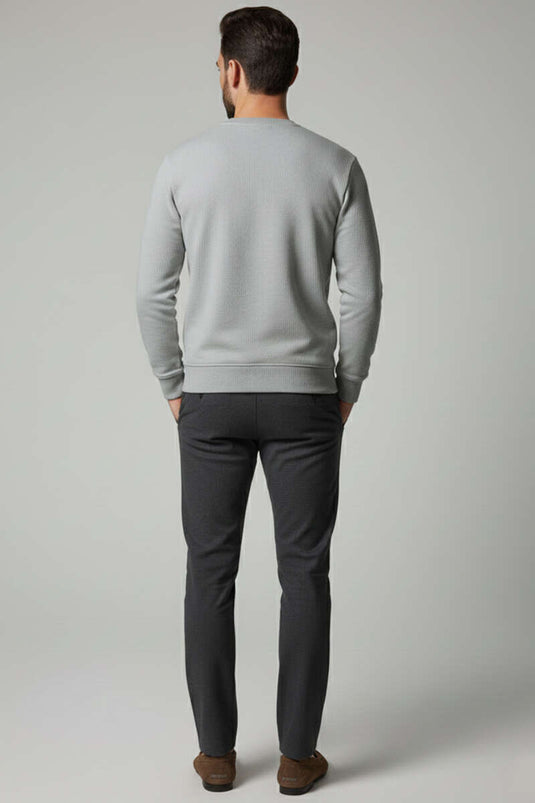 Sweat-shirt homme gris à col rond en molleton selanik