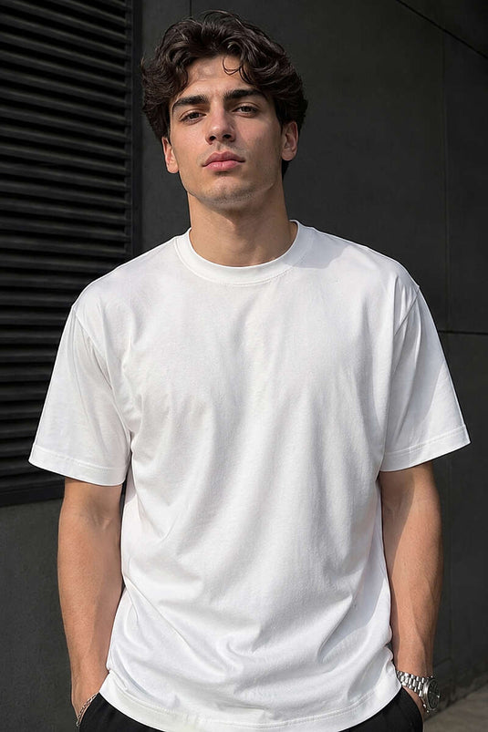 T-shirt homme blanc en coton supré col rond