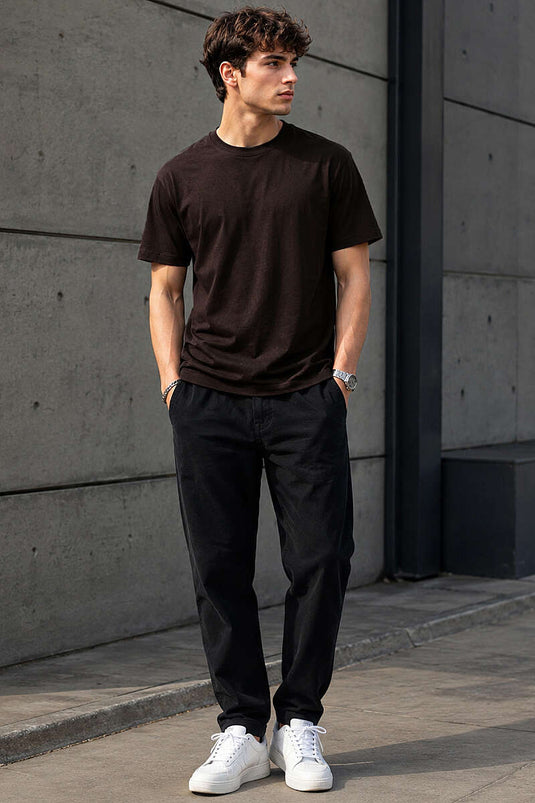 T-shirt homme en surem col rond marron