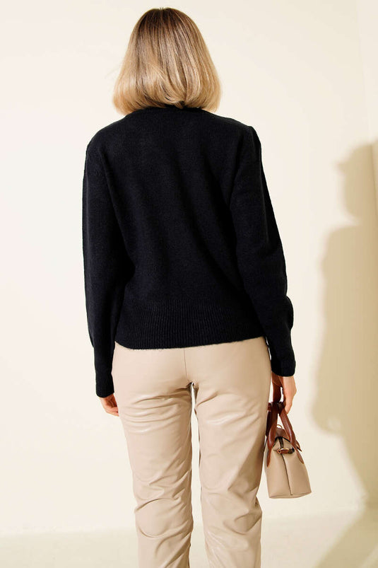 Crew Neck Knitted Sweater Navy Blue