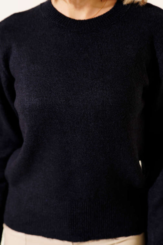 Crew Neck Knitted Sweater Navy Blue