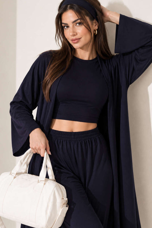 Conjunto De 3 Piezas De Cuello Redondo Negro