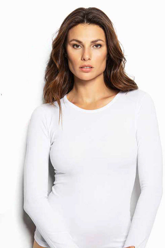 Crew Neck Long Sleeve Bodysuit White