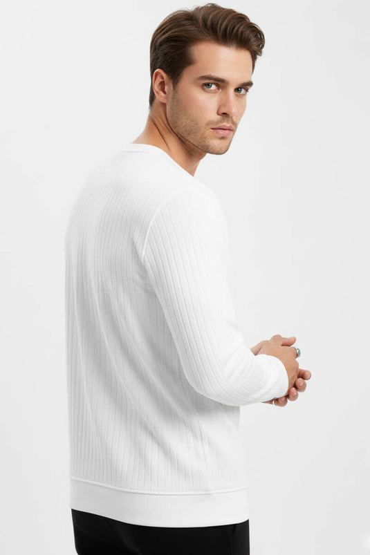 تيشيرت رجالي بأكمام طويلة وياقة دائرية، لون بيج فاتح