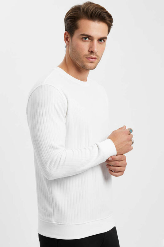 تيشيرت رجالي بأكمام طويلة وياقة دائرية، لون بيج فاتح