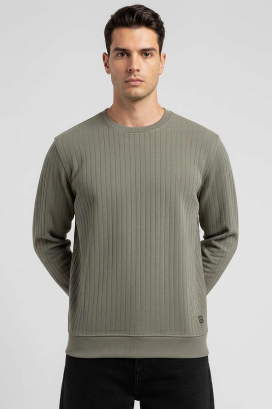 T-shirt homme à manches longues et col rond kaki