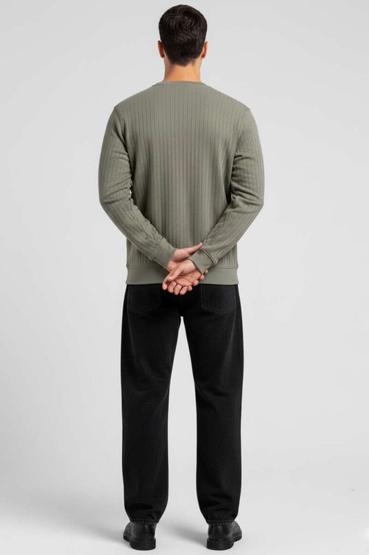 T-shirt homme à manches longues et col rond kaki