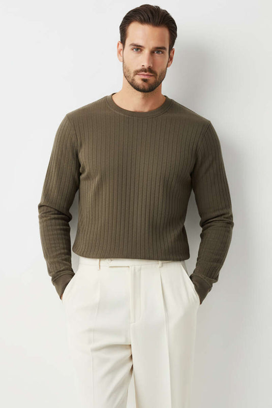 Herren-Langarmshirt mit Rundhalsausschnitt, Braun