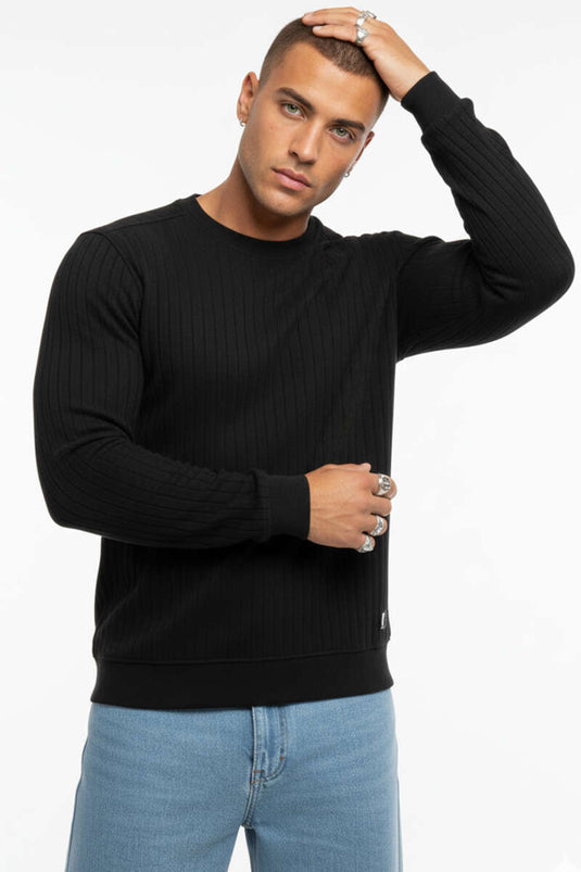 T-shirt noir à manches longues et col rond pour homme