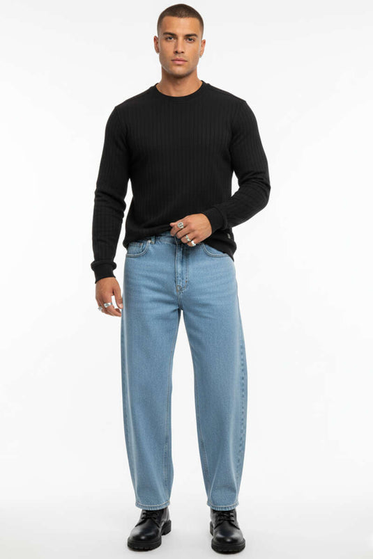 T-shirt noir à manches longues et col rond pour homme