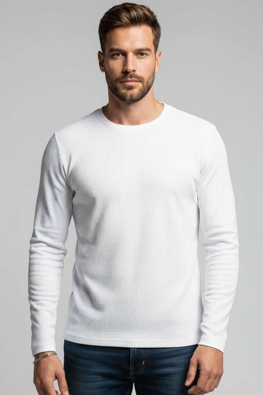 Crew Neck Waffle Men's Sweatshirt, Ecru