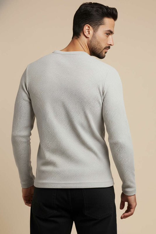 سويت شيرت رجالي رمادي اللون بياقة دائرية بنمط الوافل