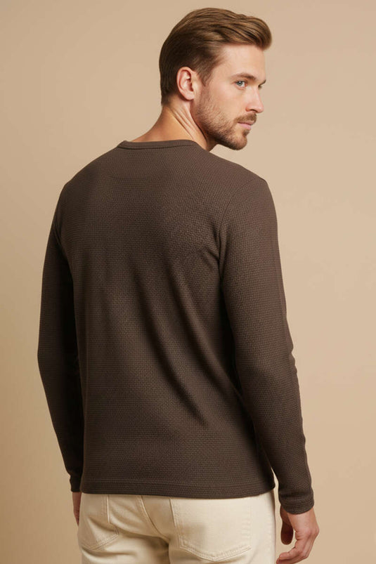 Crew Neck Waffle Men's Sweatshirt Coffee