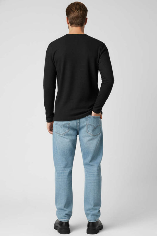 Crew Neck Waffle Men's Sweatshirt Black