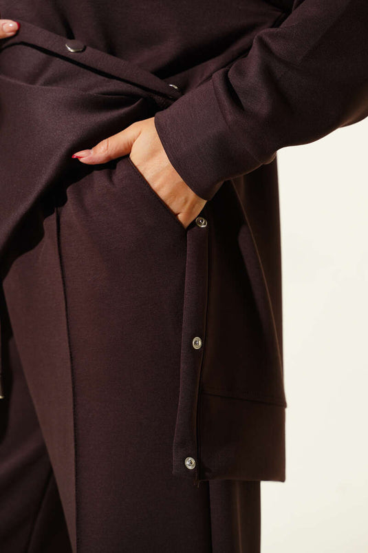 Bisiklet Yaka Yanları Metal Düğmeli İkili Takım Kahve