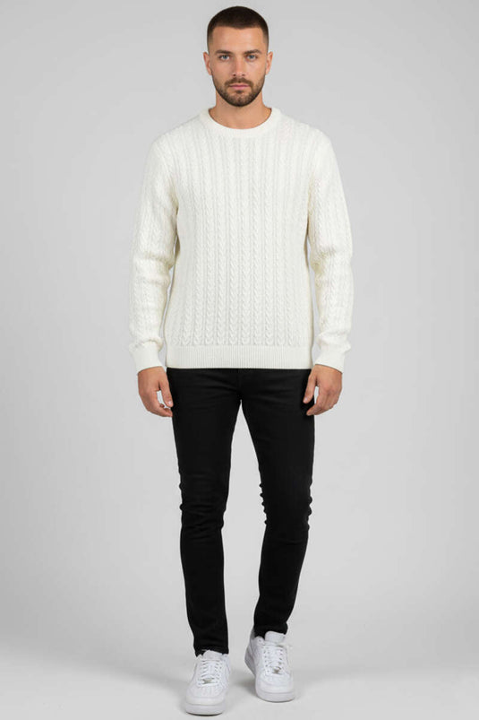 Suéter de punto para hombre con cuello redondo y estampado Direction, color crudo