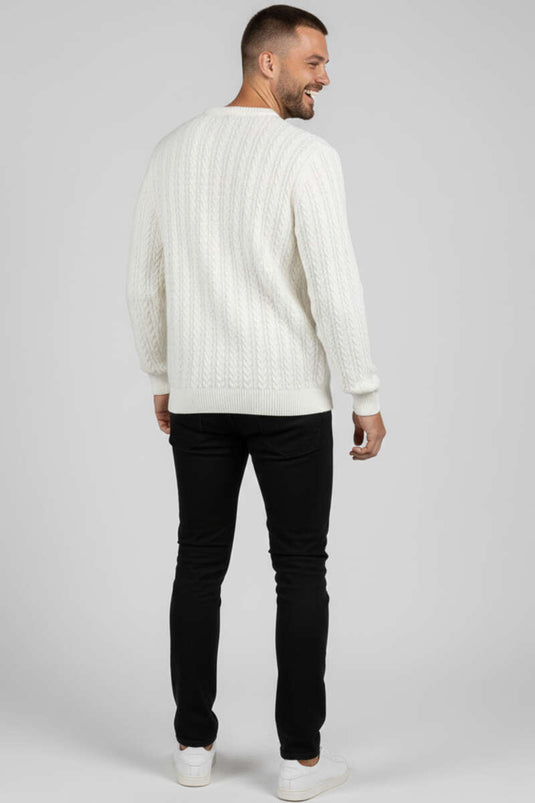 Suéter de punto para hombre con cuello redondo y estampado Direction, color crudo