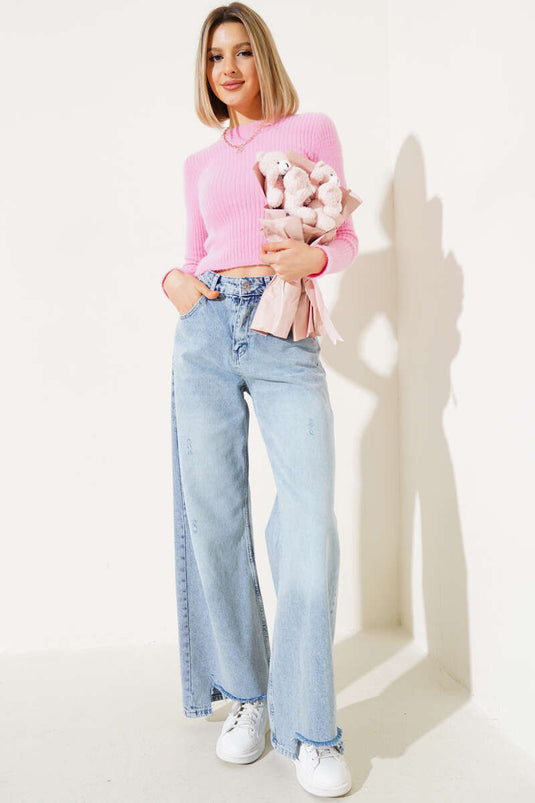 Pull rose doux à col rond