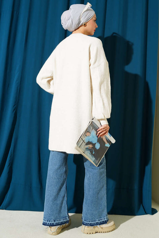 Crew Neck Soft Side Slit Knit Tunic Stone