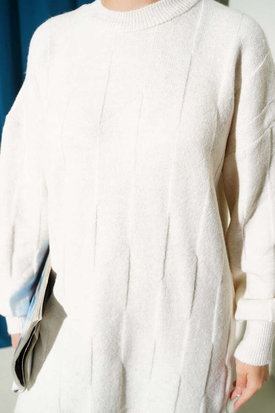 Crew Neck Soft Side Slit Knit Tunic Stone